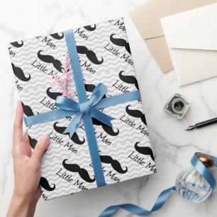 Papier Cadeau Little Man Mustache Chevron mignons Garçons