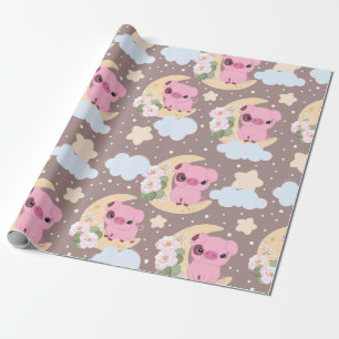 Papier Cadeau Little Piggy Et Le Motif Lune