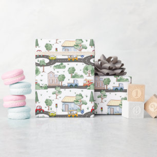 Papier Cadeau Little Town & Cars Motif coloré