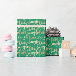 Papier Cadeau Live Laugh Love Faux Gold Letting Green