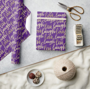 Papier Cadeau Live Laugh Love Faux Gold Letting Royal Purple