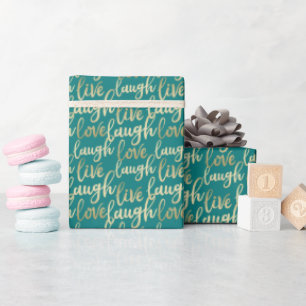 Papier Cadeau Live Laugh Love Faux Gold Letting Turquoise