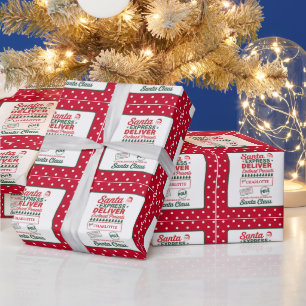 Papier Cadeau Livraison Santa Express Noël Pointillé