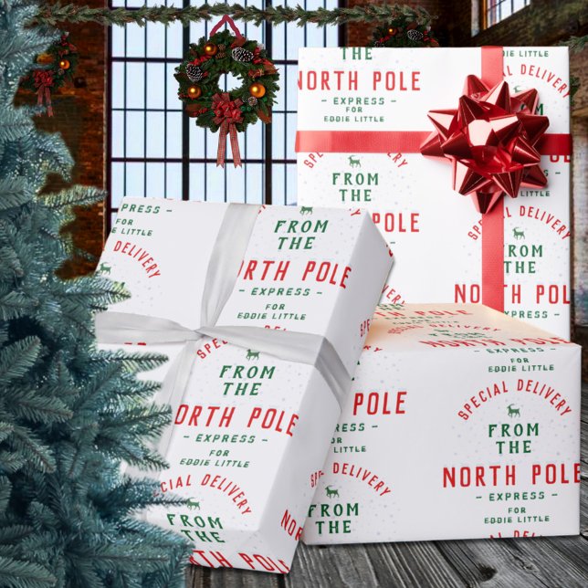 Papier Cadeau Livraison spéciale du pôle Nord Ajouter un nom (Special Delivery From North Pole Add Name Wrapping Pape)