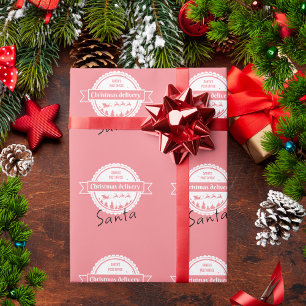 Papier Cadeau Livraison spéciale Noël rose de Père Noël