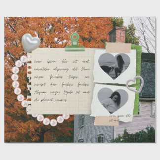 Papier Cadeau Livre photo scrapbook automne orange blanc beige