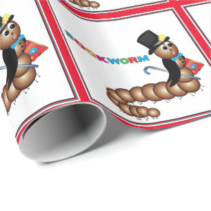 Papier Cadeau Livre Worm en Top Hat, Cane et Livre
