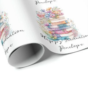 Papier Cadeau Livres d'aquarelle personnalisée Happy Graduation