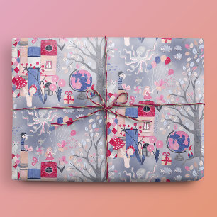 Papier Cadeau Livres Fairytale et Créatures Magiques Gris