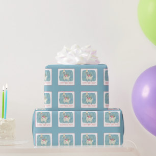 Papier Cadeau Llama Amour Aquarelle Mignon Anniversaire Fête