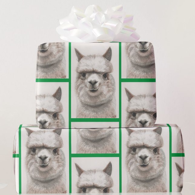 Papier Cadeau Llama Aquarelle Papier à envelopper Alpaca Sourire (Créateur téléchargé)