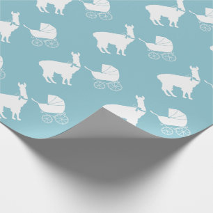 Papier Cadeau Llama Baby shower Cute Blue Boy