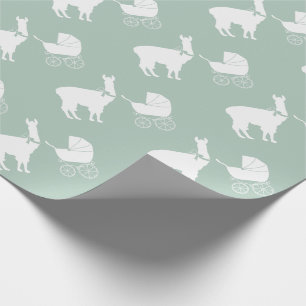Papier Cadeau Llama Baby shower vert doux genre neutre