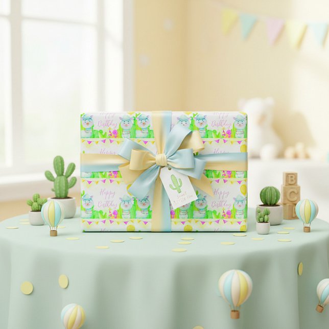 Papier Cadeau Llama de fête Joyeux anniversaire (Créateur téléchargé)