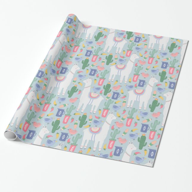 Papier Cadeau Llama lunaire et arc-en-ciel (Déroulé)