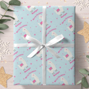 Papier Cadeau llama Noël Bleu Neige Étoiles Personnalisé