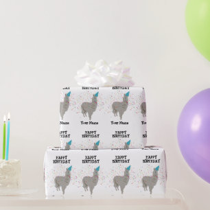 Papier Cadeau Llama Partys - Animal ayant une fête Nom personnal