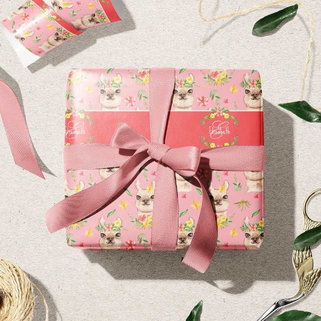 Papier Cadeau Llama rose mignonne Motif pour petites filles (Créateur téléchargé)