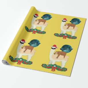 Papier Cadeau Llama Sloth Noël Père Noël Sleigh Silhouette