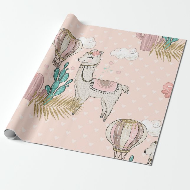 Papier Cadeau Llama Steampunk désert faux paillettes (Déroulé)