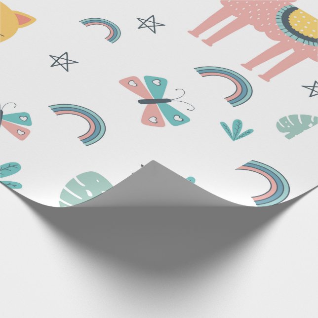 Papier Cadeau Llamas Chats Alapaca Rose Girls Animaux Boho (Coin)