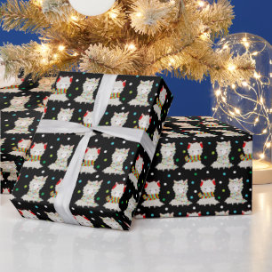 Papier Cadeau Llamas de fête de Noël sur fond noir