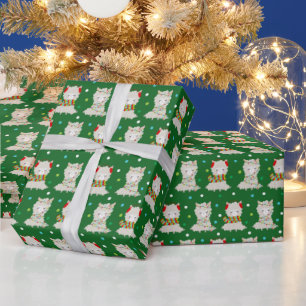 Papier Cadeau Llamas de fête de Noël sur fond vert