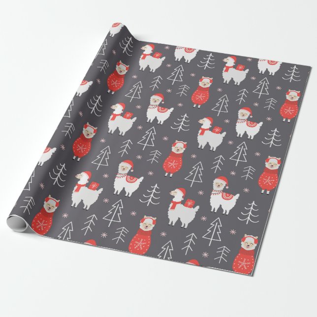 Papier Cadeau llamas de Noël (Déroulé)
