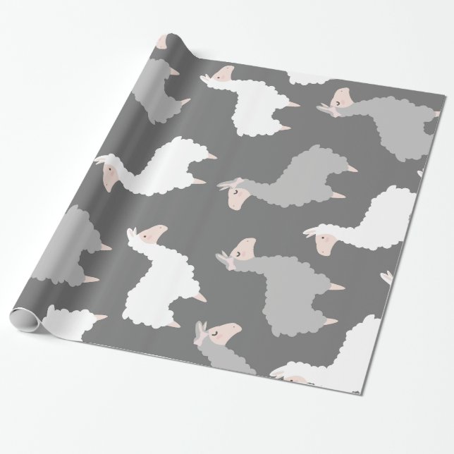 Papier Cadeau Llamas grises et blanches (Déroulé)