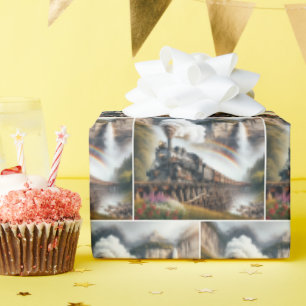 Papier Cadeau Locomotive à vapeur vintage sur tringle de train