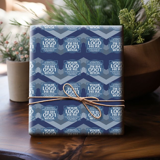 Papier Cadeau Logo avec Motif Blue Chevron - Office Anniversaire (Custom Wrapping Paper with Your Logo - Add Your Logo for a fun personalized gift paper!)