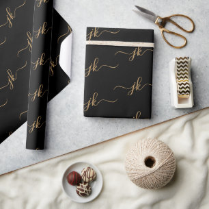 Papier Cadeau Logo de script de monogramme d'entreprise Black Go
