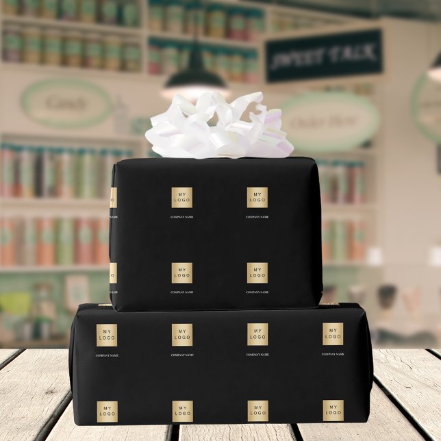 Papier Cadeau Logo de société d'entreprise noire (Créateur téléchargé)
