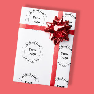 Papier Cadeau Logo d'entreprise et texte promotionnel Blanc