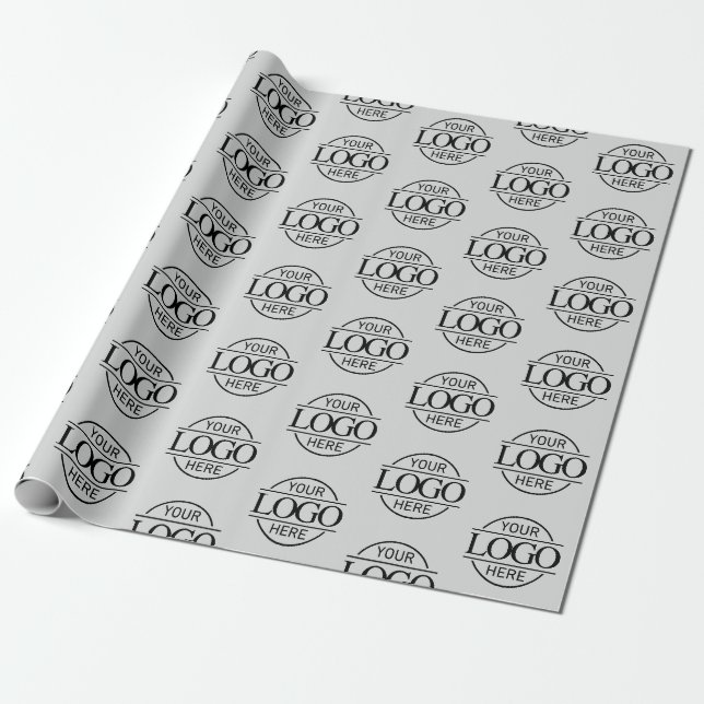 Papier Cadeau Logo d'entreprise Marqué promotionnel gris clair (Déroulé)