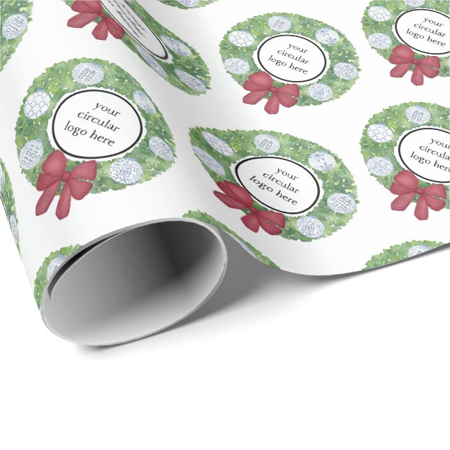 Papier Cadeau Logo d'entreprise personnalisé Fer de Noël bleu bl (Coin rond)