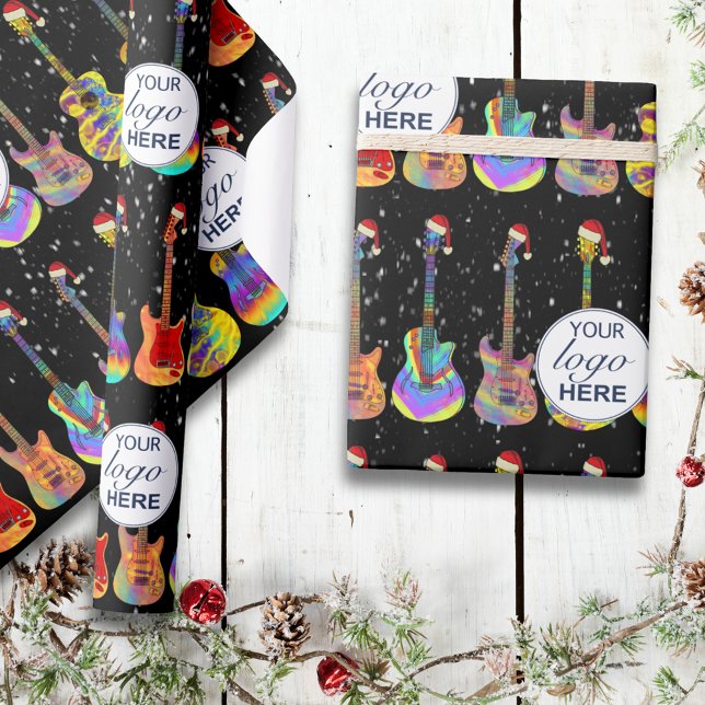 Papier Cadeau Logo d'entreprise personnalisé Noël de guitare (Personalized music business logo guitar Christmas wrapping paper Colorful electric guitar pattern)