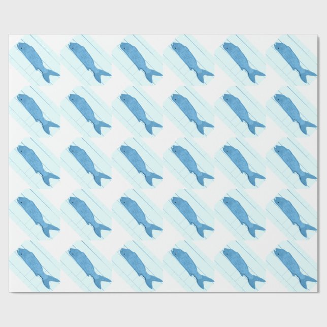 Papier Cadeau logo en diagonale de poisson bleu (Plat)
