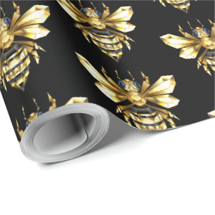Papier Cadeau Logo Faux Gold Foil Bee Polygonal sur Noir