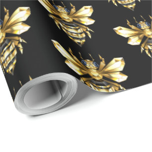 Papier Cadeau Logo Faux Gold Foil Bee Polygonal sur Noir