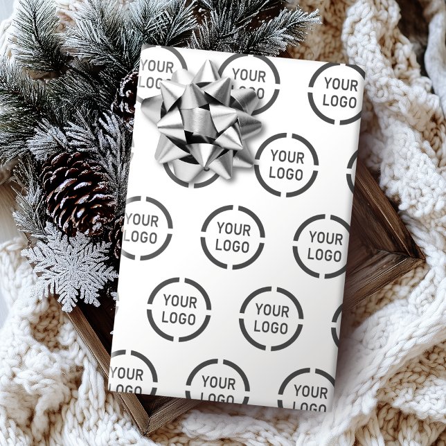 Papier Cadeau Logo personnalisé de la société cadeaux d'affaires (Custom company logo branded business gifts white wrapping paper)