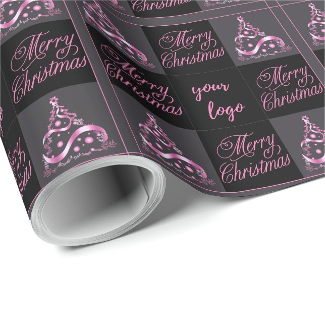 Papier Cadeau Logo personnalisé Élégant rose noir gris Noël (Coin rond)