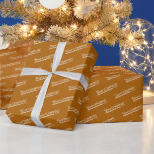 Papier Cadeau Logo Promo Noël Marron Doré Promotionnel