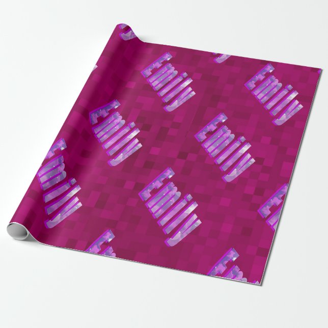 Papier Cadeau Logos De Nom Émilie Sur Hot Magenta, (Déroulé)