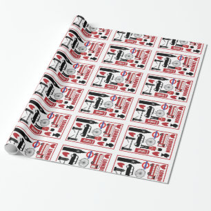 Papier Cadeau Londres Royaume-Uni Icônes Cadeau, Rouge, Noir, Un