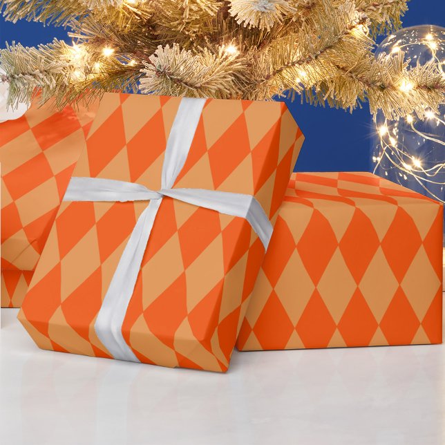 Papier Cadeau Losanges damier orange clair et foncé Harlequin  (Créateur téléchargé)