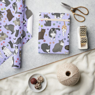 Papier Cadeau Lotsa Chats violet rouleau de