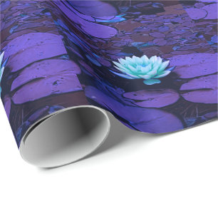 Papier Cadeau Lotus Fleur Magique Violet Bleu Turquoise Floral