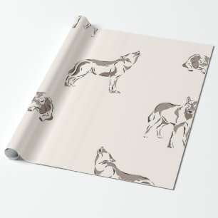 Papier Cadeau Loup Animalier Minimaliste Dessiné à la Main Brun