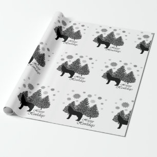 Papier Cadeau Loup hurlant Joyeux Howlidays Leopard Motif neige